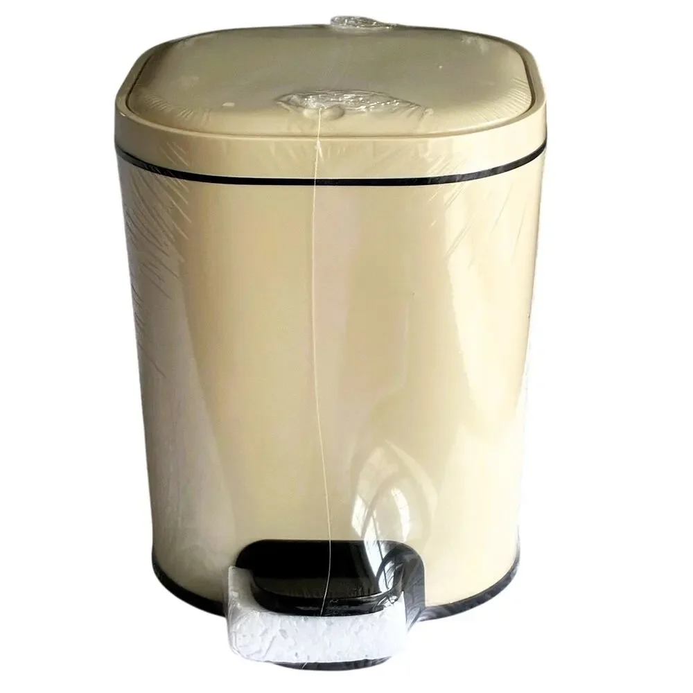 BRAND NEW ~ Small Beige Bathroom Step On Flip Top Trash Can Wastebasket ~ 8L